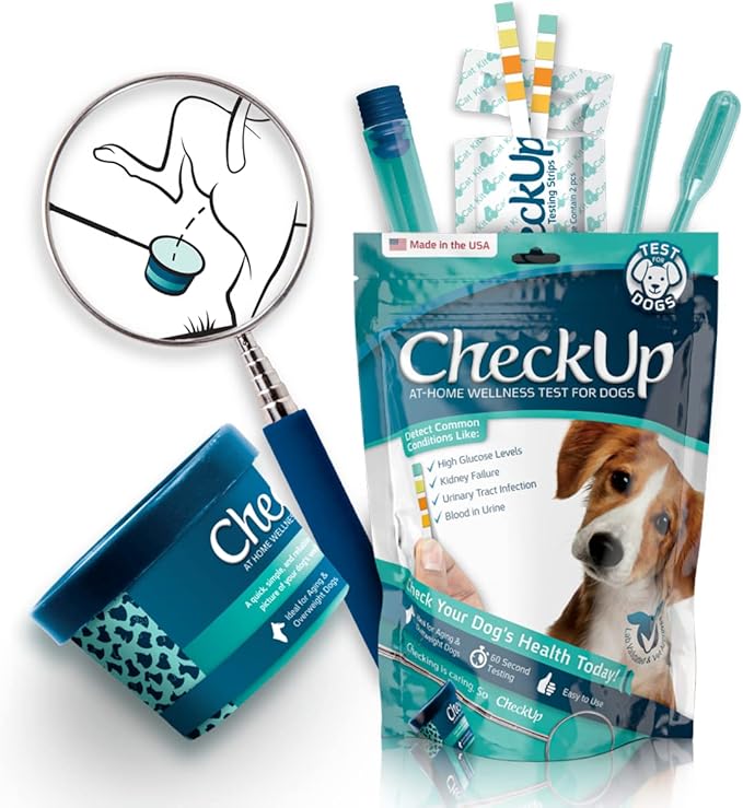 CheckUp Kit at Home Wellness Test for Dogs | Telescopic Pole, Detachable Cup & 2 Test Strips | Detects 4 Most Common Pet Health Indicators - Glucose, Protein, pH and Blood in Urine | 2 Strips
