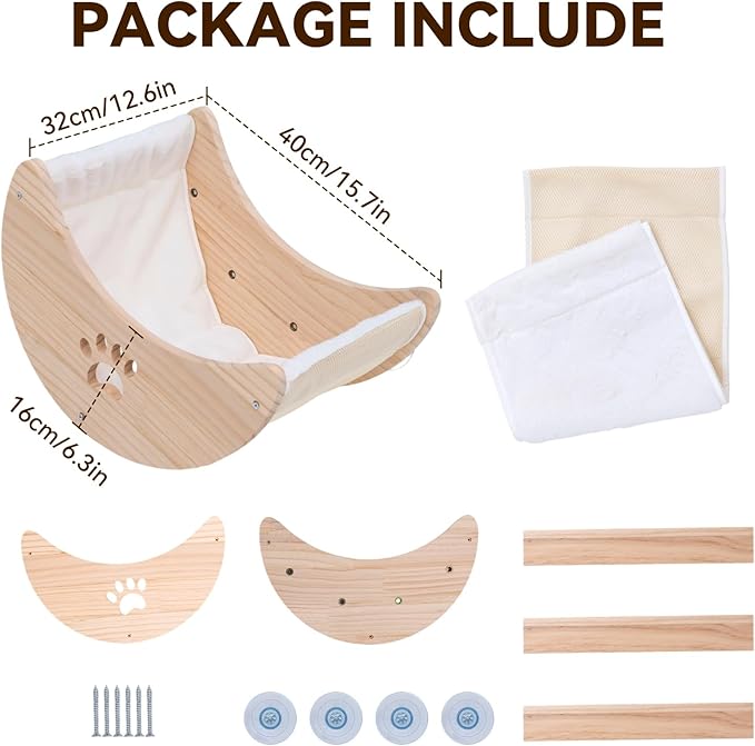 Cat Window Perch Hammock, Wooden Moon Cat Shelves with Strong Suction Cups