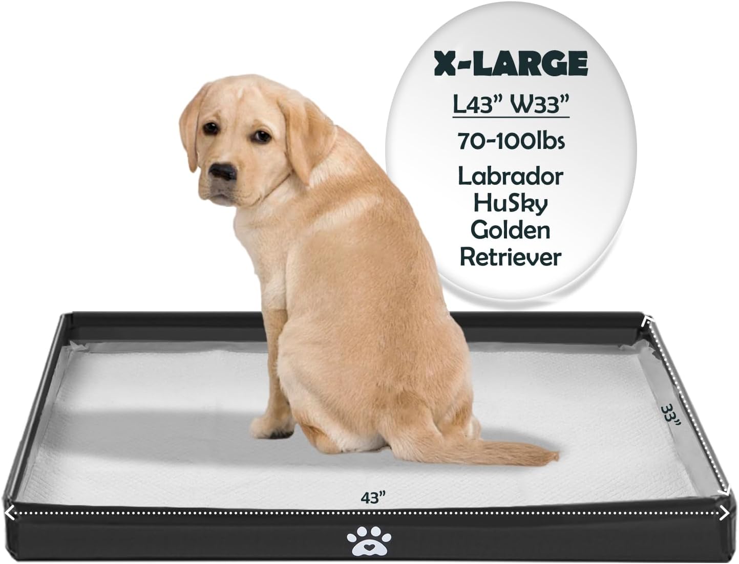 MEEXPAWS Dog Pee Pad Holder Tray Foldable, Puppy Pad Holder Liner Base High Side, Dog Litter Box Indoor for Large Dog 44’’x33’’