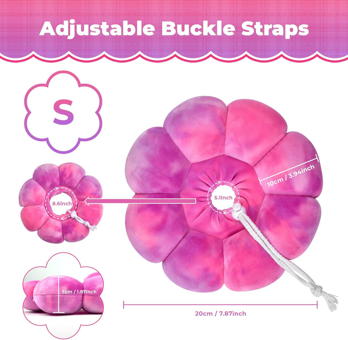 Flower Cat Cone, Uadonile Adjustable Cat Cone Collar, Soft Dog Elizabethan Collar Recovery E Collar After Surgery, Recovery E-Collar for Kittens/Puppies and Cats Recovery(Tie-dye Rose Purple, S)