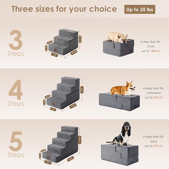 EHEYCIGA Dog Stairs for Bed 18" H, 4-Step Dog Steps for High Bed