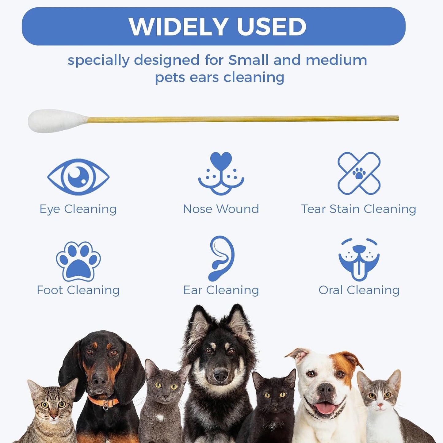GOLD HONEY 6 Inch Large Cotton Swabs, 500PCS Dog Ear Swabs with Bamboo Handle for Dogs, Pet-Specific, Gentle Design, Lint-Free, Pet Cotton Stick Ear Cleaning