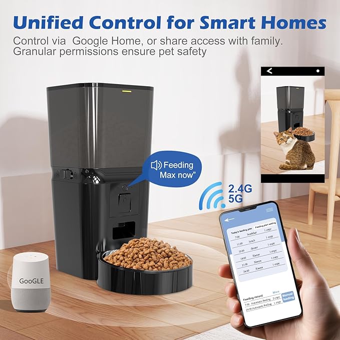 Automatic Cat & Dog Feeder with Camera, 6L Smart WiFi Pet Food Dispenser for Small Pets