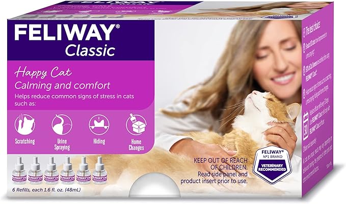 FELIWAY® Classic 6 x 30 Day Cat Calming Refills for Pheromone Diffuser, 6 x 48ml Value Pack