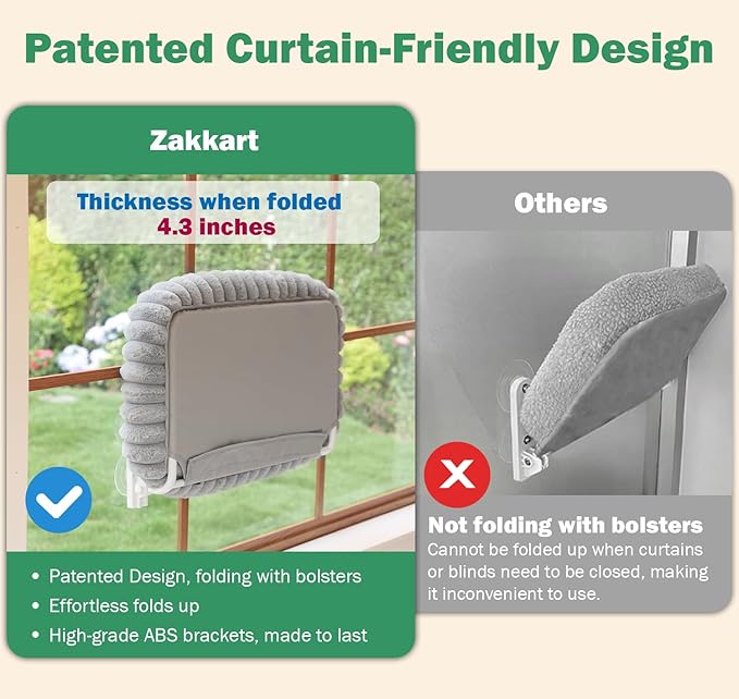 Zakkart SnugCloud Foldable Cat Window Perch - Cordless, (Cream White, Medium)