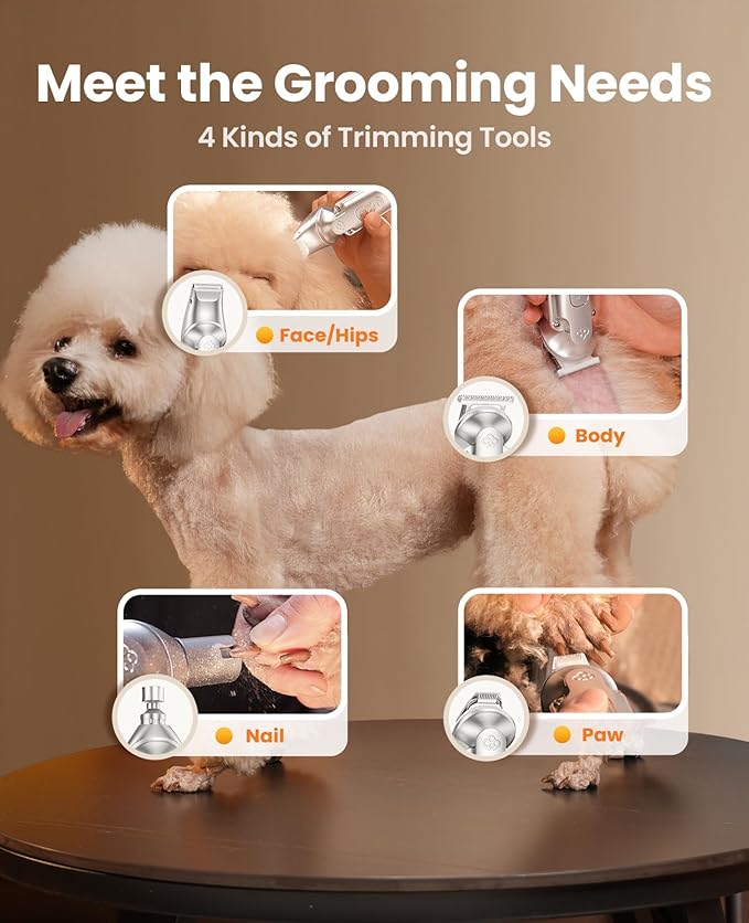 oneisall Small Dog Clippers and Paw Trimmer with Low Noise, 4 - in - 1 Cordless Dog Grooming Kit with 3 - Level Speed Clippers (7000 RPM)