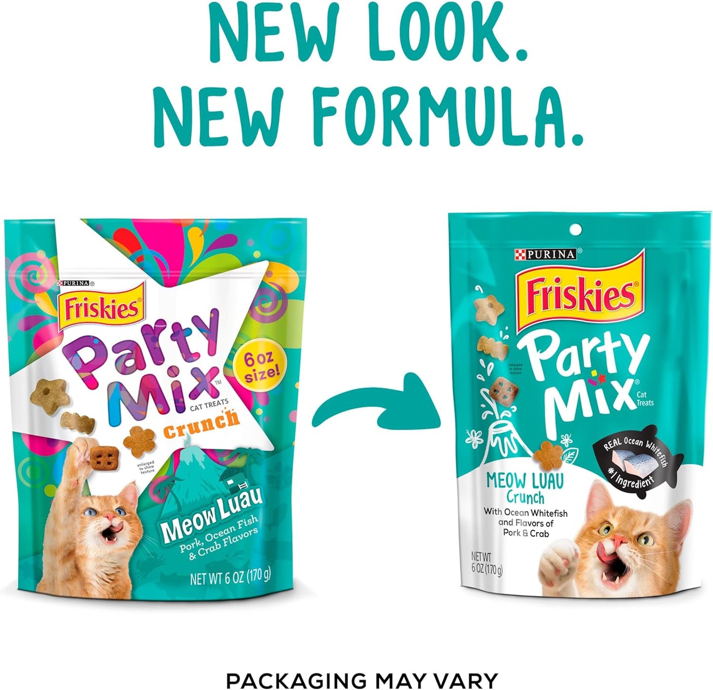 Purina Friskies Made in USA Facilities Cat Treats, Party Mix Meow Luau Crunch - 6 Oz (Pack of 1)