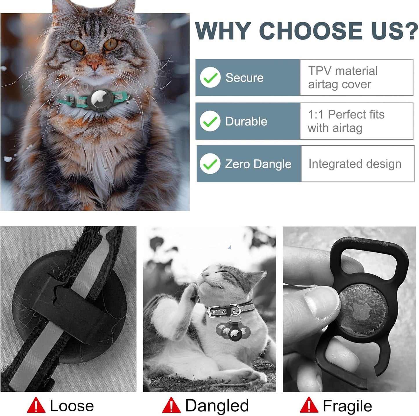 Reflective AirTag Cat Collar, Integrated Cat Tracker Collar with Air Tag Holder and Bell