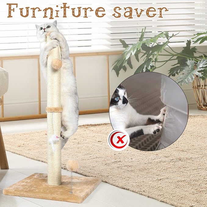 ANWA 32" Tall Cat Scratching Posts for Indoor Cats, 3-in-1 , Beige
