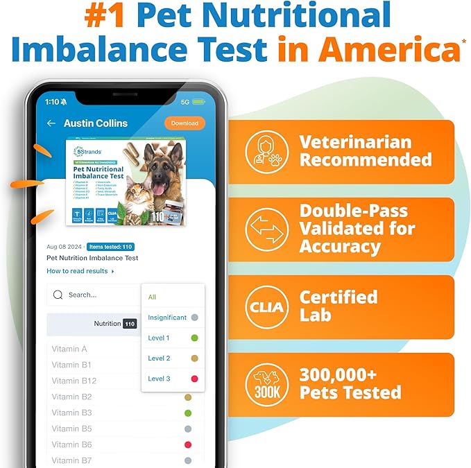 5Strands Pet Nutritional Imbalance Test, 112 Vitamins & Minerals Tested, at Home Dog & Cat Health Check for All Ages & Breeds, Nutrition Deficiency Test, Results in 4 Days