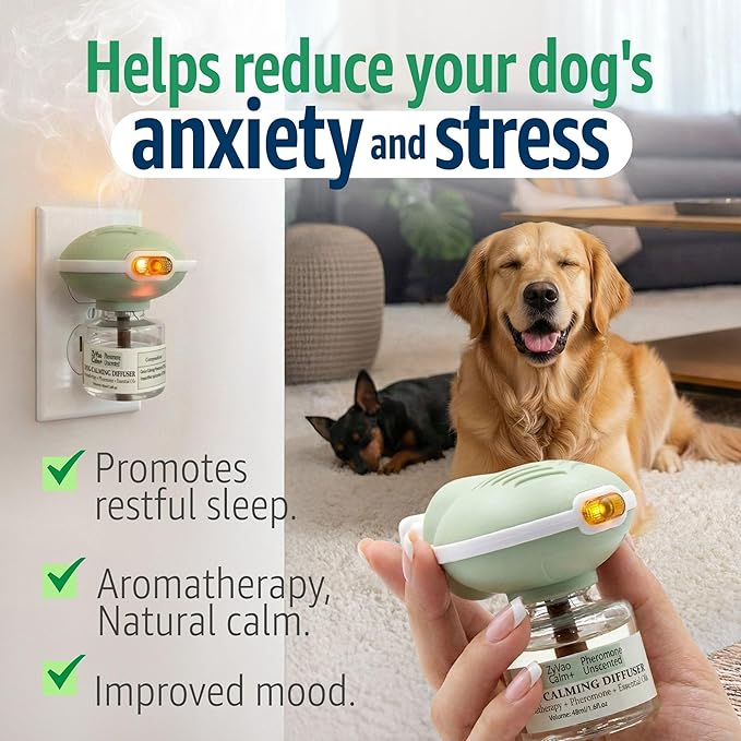 120 Days Advanced Dog Calming Diffuser Kit with Pheromones + Lavender & Chamomile for Anxiety Relief - 2 Diffusers & 4 Refills