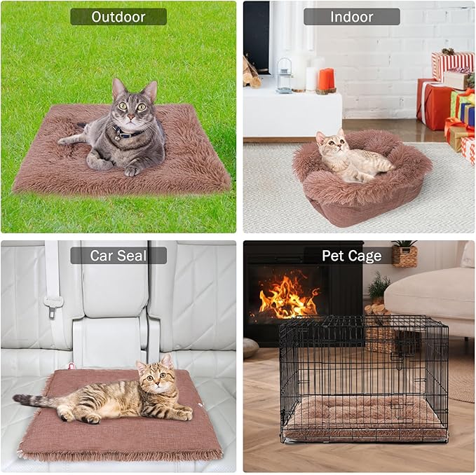SCENEREAL Self Warming Cat Bed, Heated Cat Bed Mat for Cats Small Dogs, Brown 24" x 20"