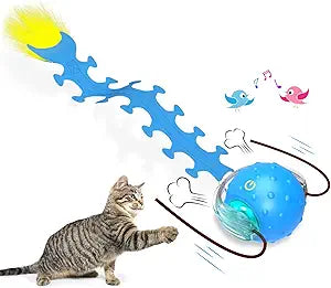 Giociv Interactive Cat Toys Ball for Indoor Cats Fast Rolling on Carpet, Chirping & Motion Activate Cat Toys (Blue Centipede)