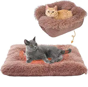 SCENEREAL Self Warming Cat Bed, Heated Cat Bed Mat for Cats Small Dogs, Brown 24" x 20"
