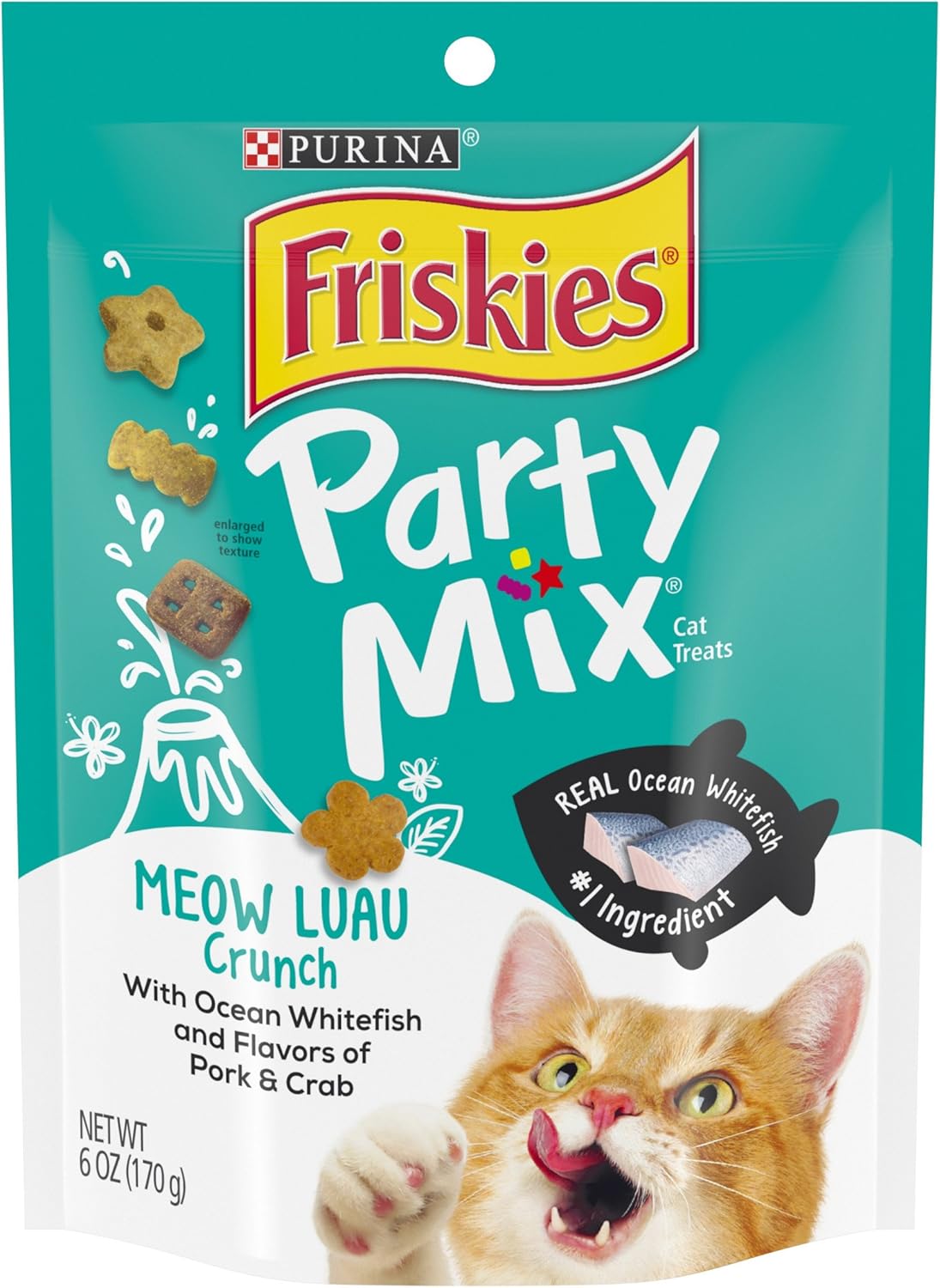 Purina Friskies Made in USA Facilities Cat Treats, Party Mix Meow Luau Crunch - 6 Oz (Pack of 1)