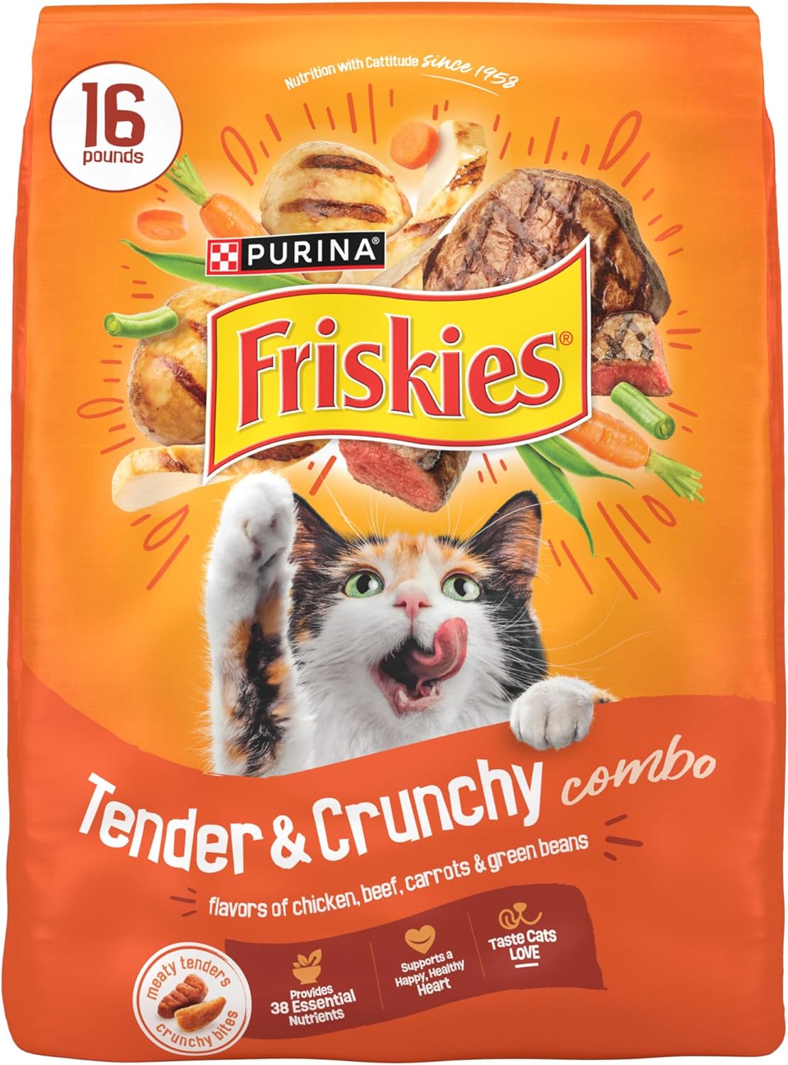 Purina Friskies Tender and Crunchy Combo with Flavors of Chicken, Beef, Carrots and Green Beans Dry and Tender Cat Food - 16 Lb. Bag