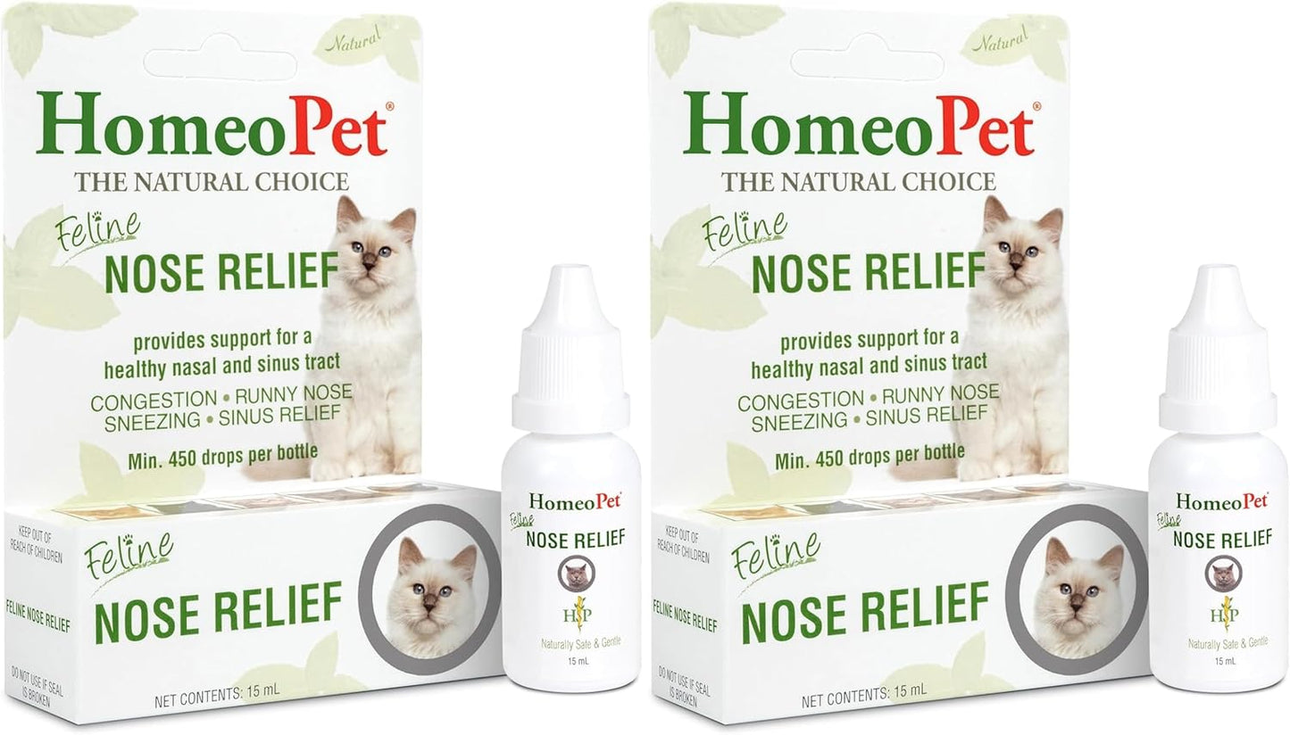 HomeoPet Feline Nose Relief, Safe and Natural Nasal and Sinus Medicine for Cats, Natural Pet Medicine, 15 Milliliters- Pack of 2