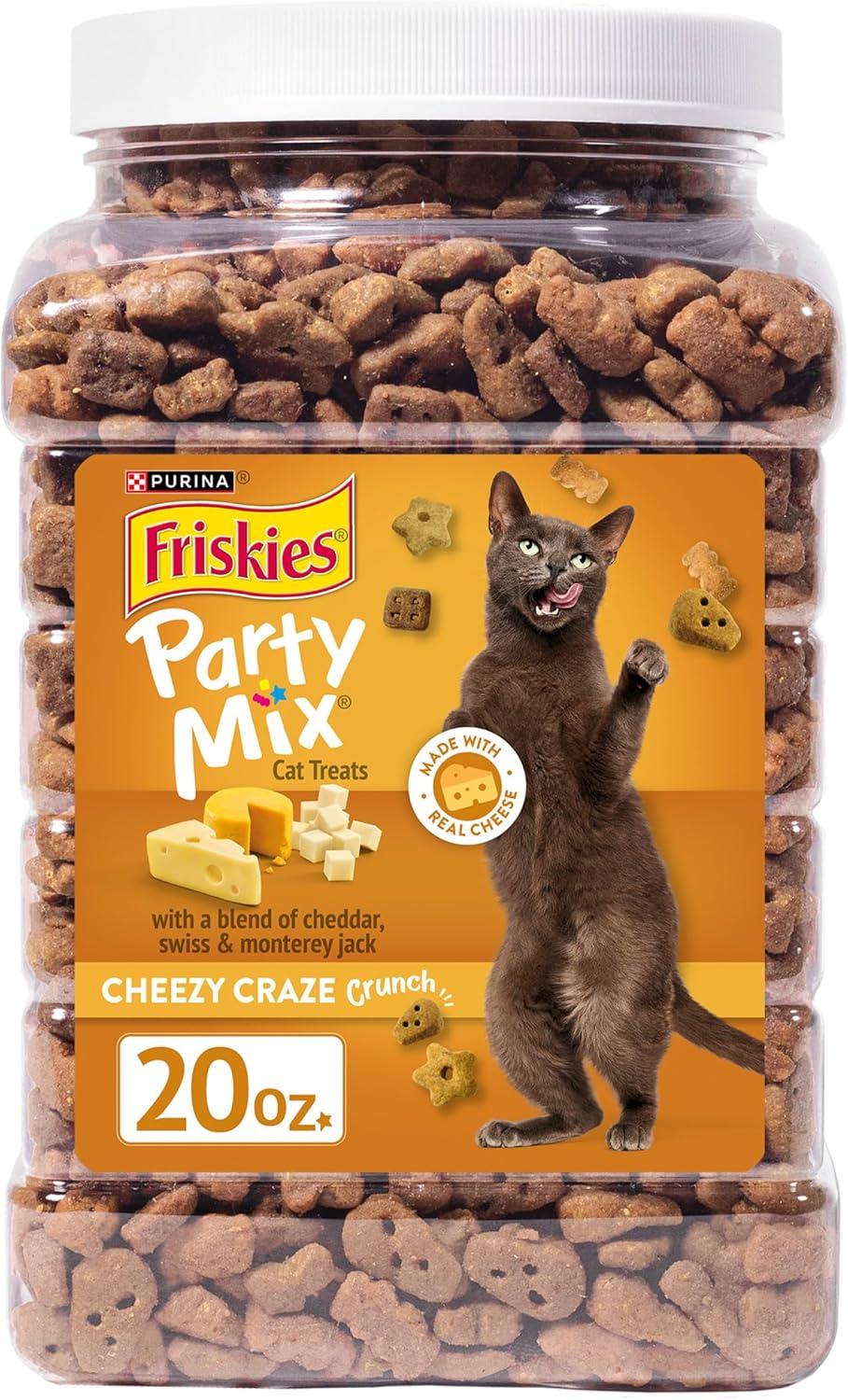 Purina Friskies Cat Treats, Party Mix Cheezy Craze Crunch - 20 oz. Canister
