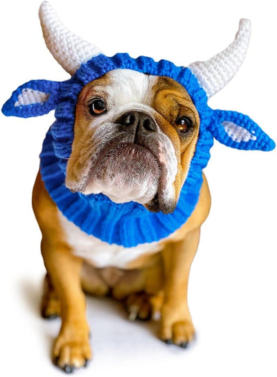 Zoo Snoods Blue Ox Costume - Warm Knit Dog Snood Wrap for Pets, Neck Ear Cover Protection for Halloween Winter (Small)