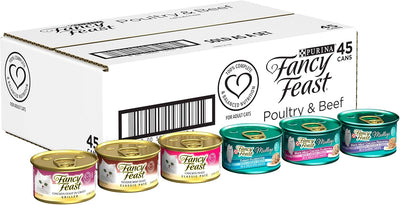 Purina Fancy Feast Wet Cat Food Variety Pack, Poultry & Beef Collection - (Pack of 45) 3 oz. Cans