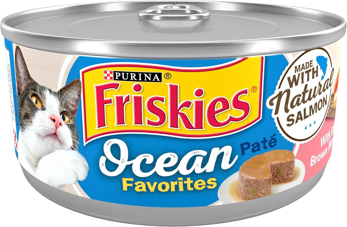 Purina Friskies Wet Cat Food Pate Ocean Favorites With Natural Salmon, Brown Rice and Peas - (Pack of 24) 5.5 oz. Cans