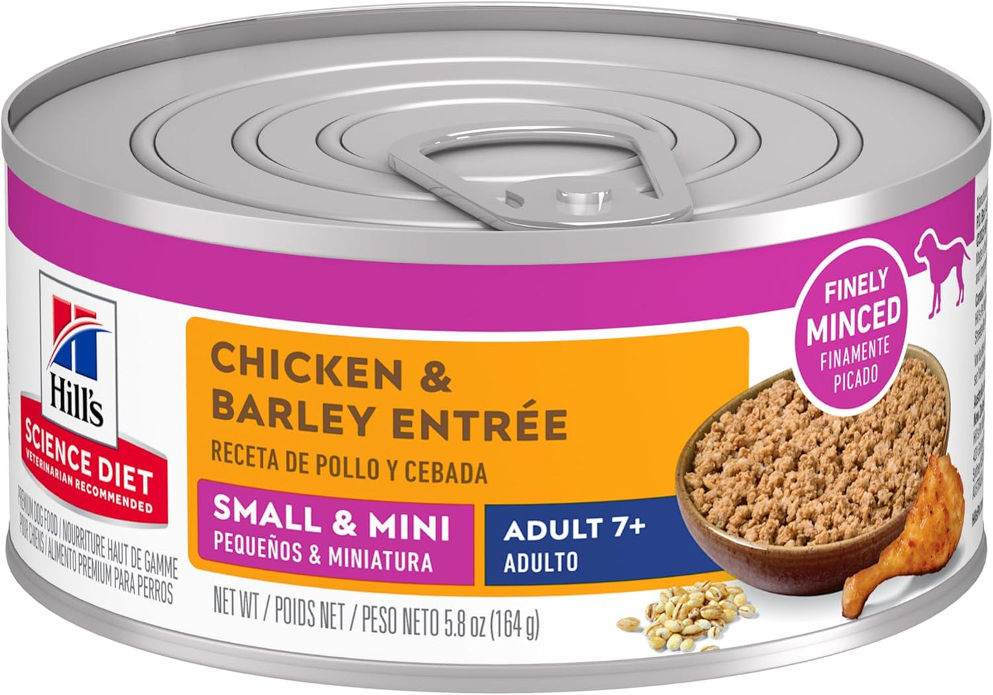 Hill's Science Diet Small & Mini, Senior Adult 7+, Small & Mini Breeds Senior Premium Nutrition, Wet Dog Food, Chicken & Barley Loaf, 5.8 oz Can, Case of 24