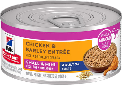 Hill's Science Diet Small & Mini, Senior Adult 7+, Small & Mini Breeds Senior Premium Nutrition, Wet Dog Food, Chicken & Barley Loaf, 5.8 oz Can, Case of 24