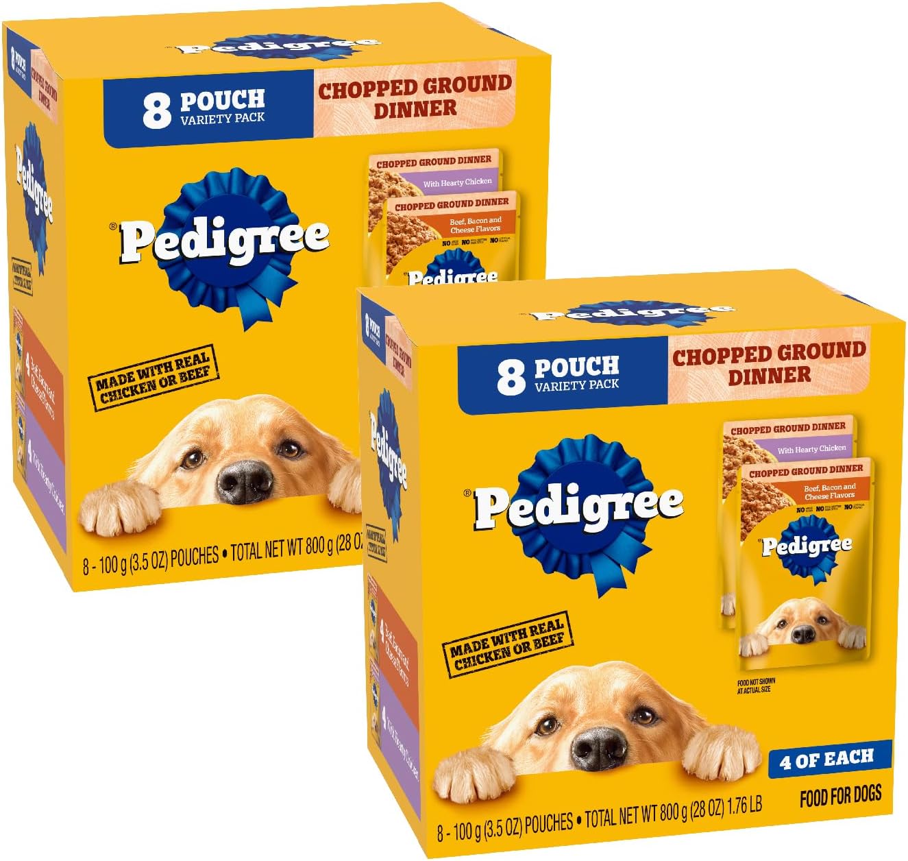 Pedigree Chopped Ground Dinner Wet Dog Food with Hearty Chicken Variety Pack, (8) 3.5 oz. Pouches (Pack of 2)