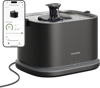 PETLIBRO Upgrade Cat Water Fountain, Dockstream 2 Smart App Monitoring Pet Water Fountain for Cats Indoor, 3L/101oz Cat Fountain Stainless Steel Tray for Drinking, 5G WiFi Auto Cat Water Dispenser Dog