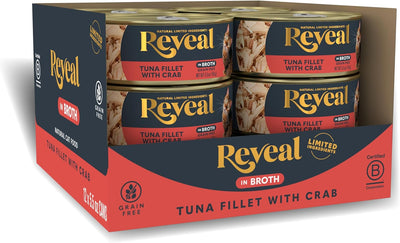 Reveal Natural Wet Cat Food, 12 Count, Grain Free,5.5 oz Cans,Limited Ingredient Canned Food for Cats, Tuna Fillet with Crab