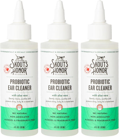 SKOUT'S HONOR Cat Ear Cleaner Solution with Aloe Vera - Alcohol-Free, Fragrance-Free, Non-Medicated Ear Wash for Cats, 4 oz., 3-Pack