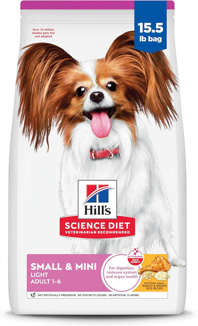 Hill's Science Diet Light , Adult 1-6, Small & Mini Breeds Weight Management Support, Dry Dog Food, Chicken & Barley, 15.5 lb Bag