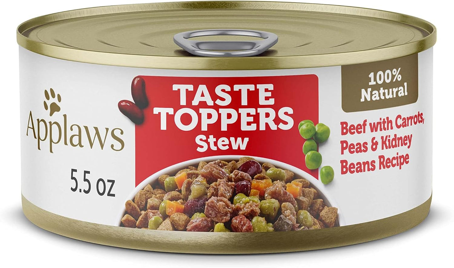 Applaws Taste Toppers, Grain-Free Dog Food Topper, Limited Ingredient, Beef Stew with Carrots, Peas & Kidney Beans (12 x 5.5oz Cans)