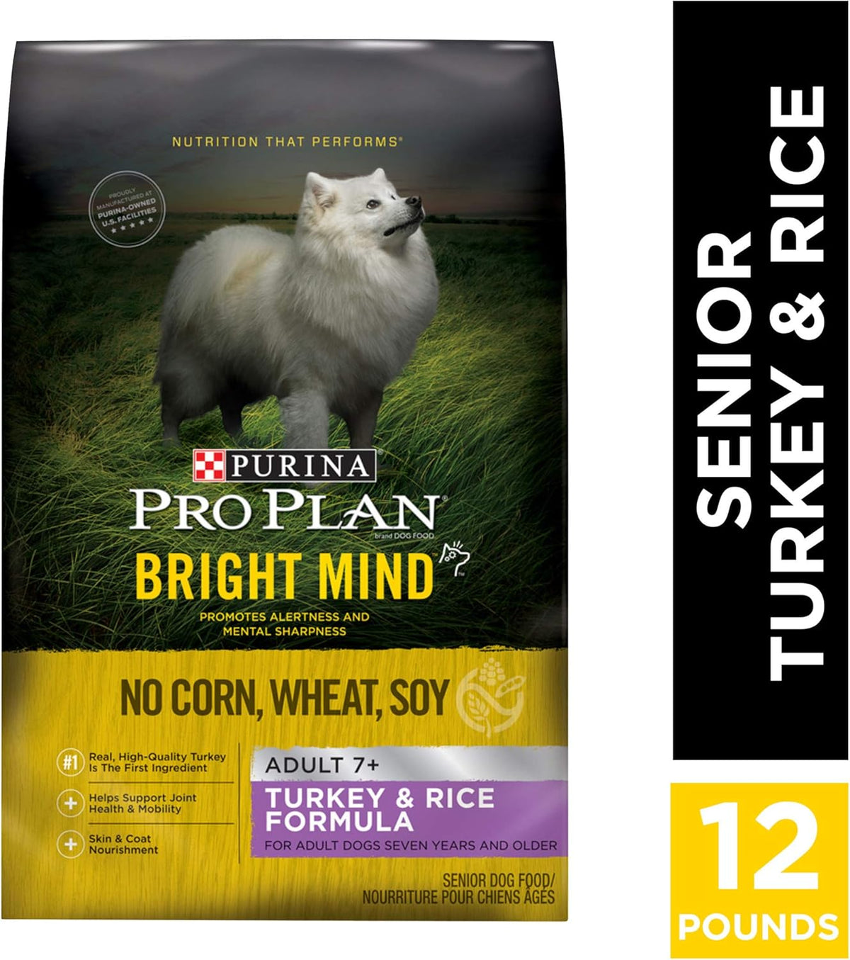 Purina Pro Plan Senior Dry Dog Food, BRIGHT MIND Turkey & Rice Formula - 12 lb. Bag