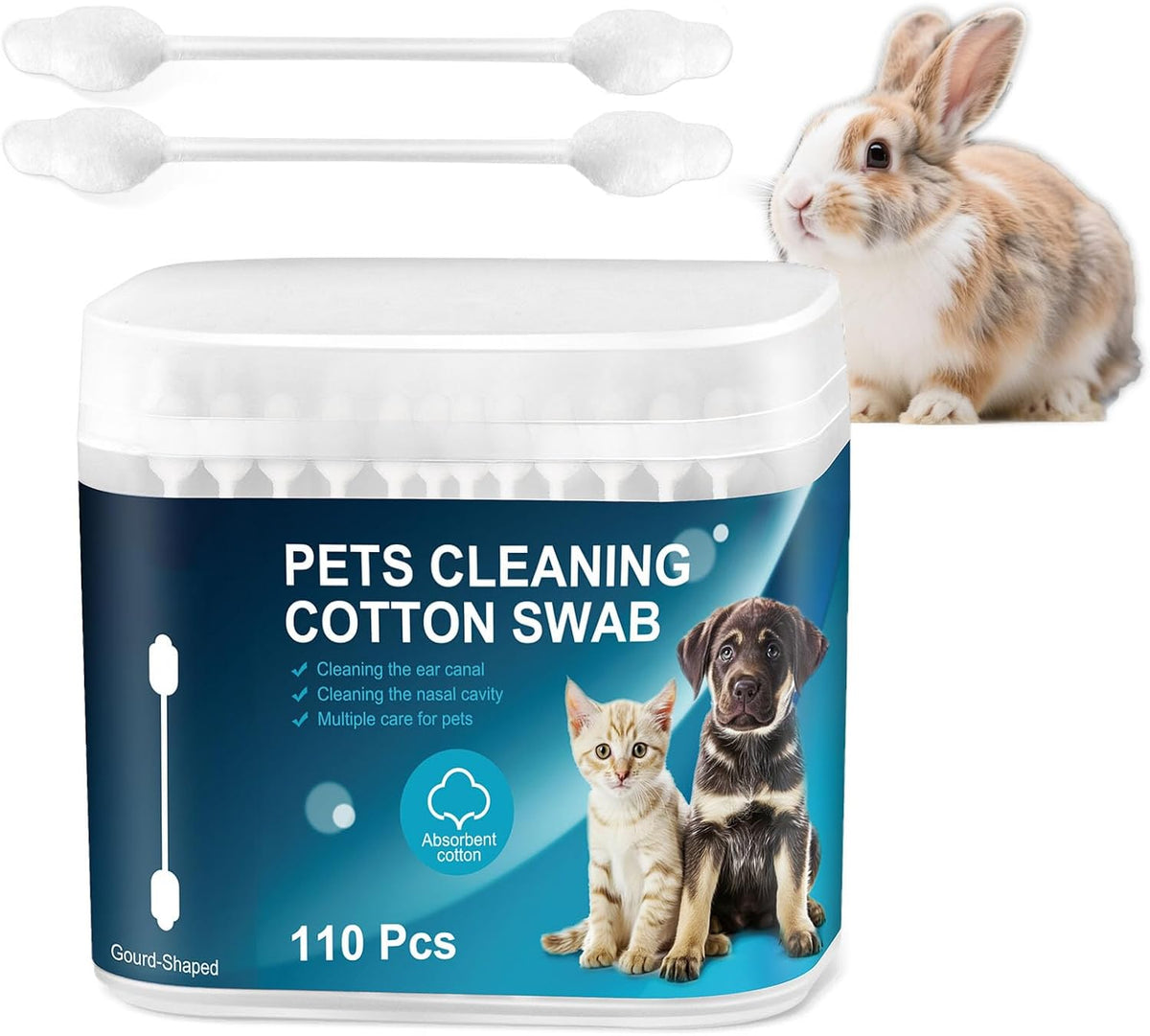 110 Pcs Cat Cotton Swabs Ear Cleaning Double for dog and cat