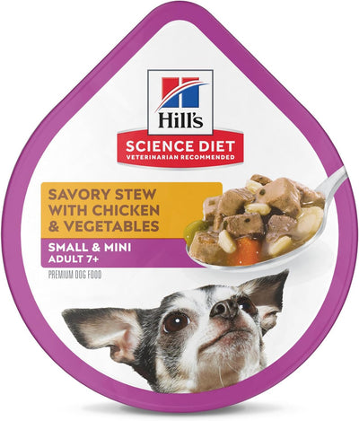 Hill's Science Diet Small & Mini, Senior Adult 7+, Small & Mini Breeds Senior Premium Nutrition, Wet Dog Food, Chicken & Vegetables Stew, 3.5 oz Tray, Case of 12