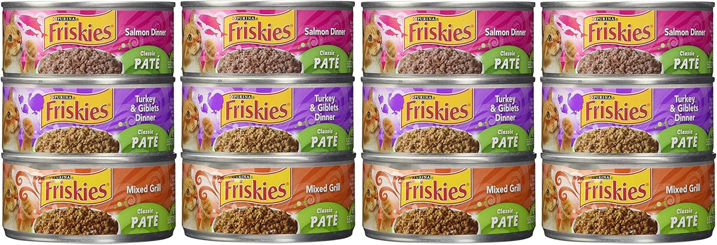 Friskies Wet Cat Food, Friskies Pate, 3-Flavor Variety Pack, 5.5-Ounce Can, Pack of 12