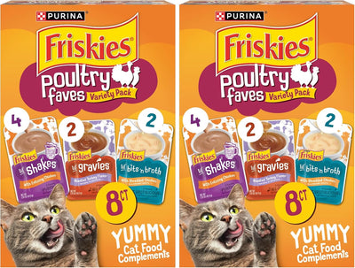 Friskies Purina Poultry Faves Broth and Gravy Cat Food Complements Variety Pack - 8 ct. Box (Pack of 2)