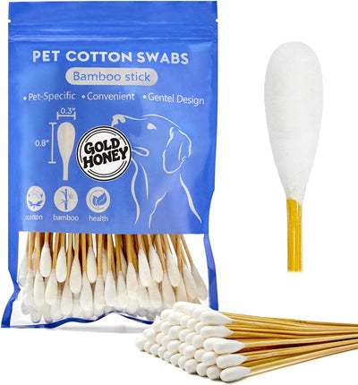 GOLD HONEY 6 Inch Large Cotton Swabs, 100PCS Dog Ear Swabs with Bamboo Handle for Dogs, Pet-Specific, Gentle Design, Lint-Free, Pet Cotton Stick Ear Cleaning