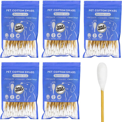 GOLD HONEY 6 Inch Large Cotton Swabs, 500PCS Dog Ear Swabs with Bamboo Handle for Dogs, Pet-Specific, Gentle Design, Lint-Free, Pet Cotton Stick Ear Cleaning