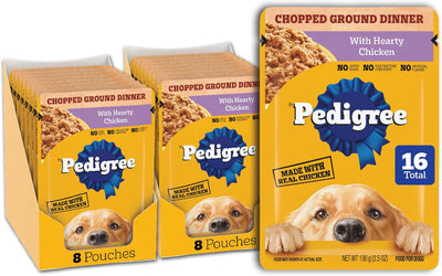 Pedigree Chopped Ground Dinner Adult Soft Wet Dog Food with Hearty Chicken, 3.5 oz. Pouches 16 Count