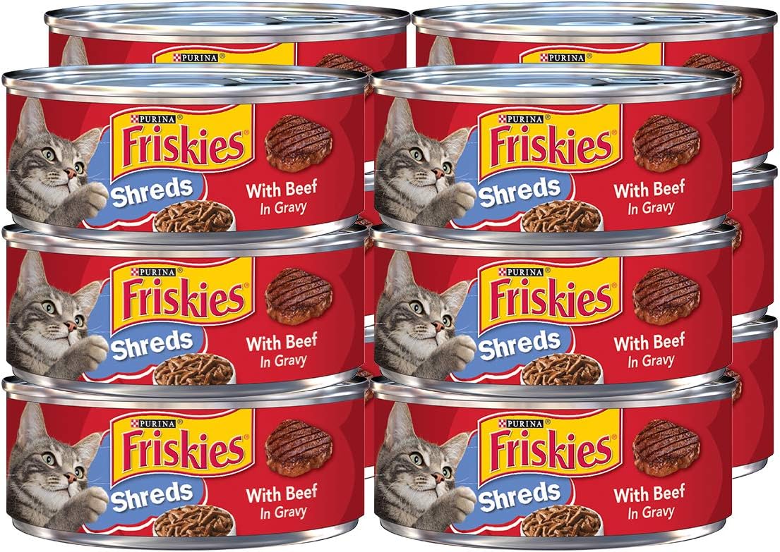 Friskies Purina Shreds Wet Cat Food, Beef Gravy, 5.5 OZ Cans (12-Count)