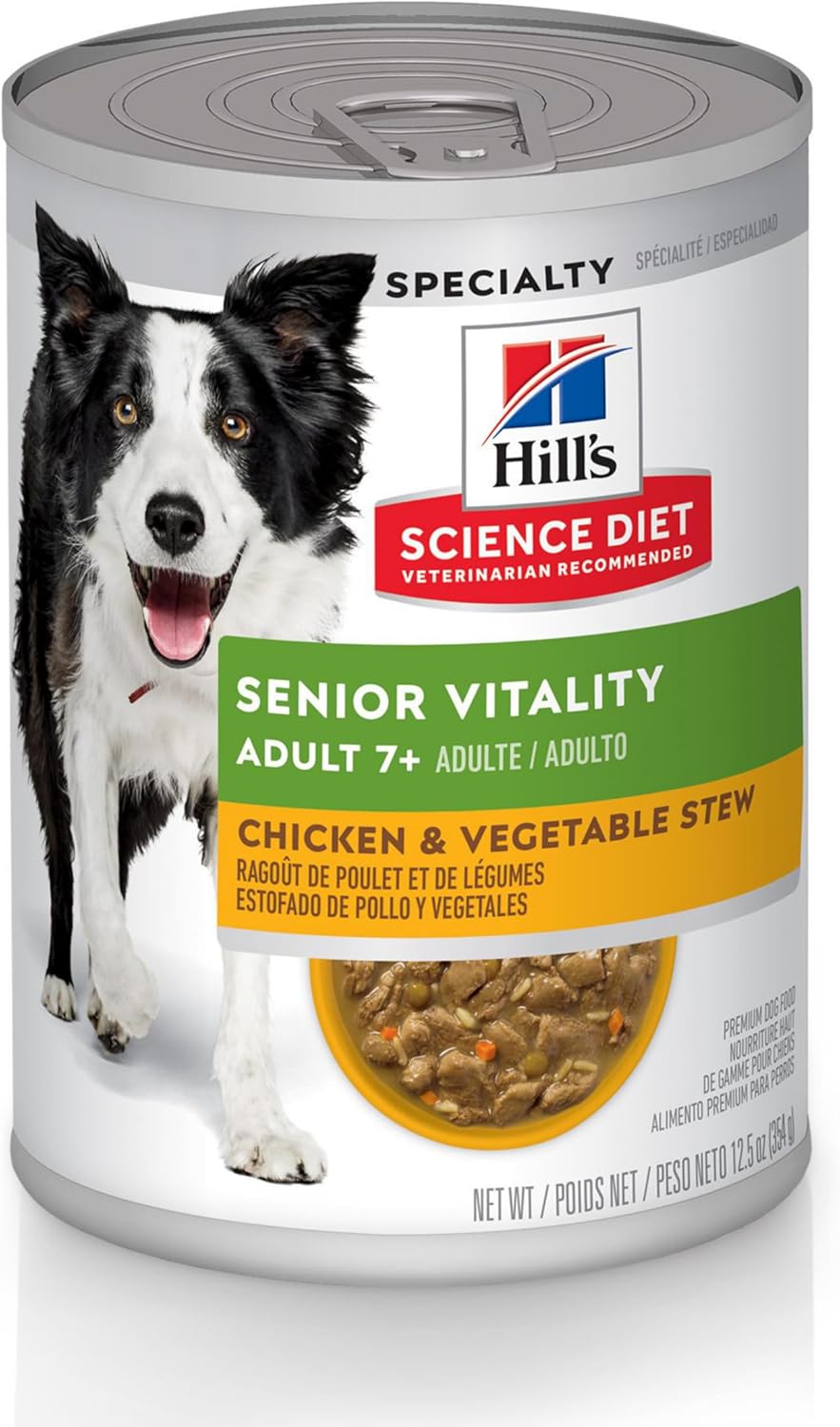 Hill's Science Diet Senior Vitality Adult 7+ Wet Dog Food, Chicken & Vegetable Stew, 12.5 oz. Cans, 12-Pack