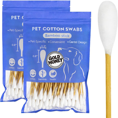 GOLD HONEY 6 Inch Large Cotton Swabs, 200PCS Dog Ear Swabs with Bamboo Handle for Dogs, Pet-Specific, Gentle Design, Lint-Free, Pet Cotton Stick Ear Cleaning