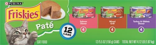 Friskies Wet Cat Food, Friskies Pate, 3-Flavor Variety Pack, 5.5-Ounce Can, Pack of 12