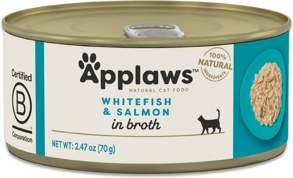 Applaws Additive Free Canned Cat Food in Broth in 3 Flavor Variety Bundle: (4) Whitefish and Salmon, (4) Tuna and (4) Tuna and Crab (12 Cans Total, 2.47 Ounces Each) Plus Shaynanigans Silicone Lid