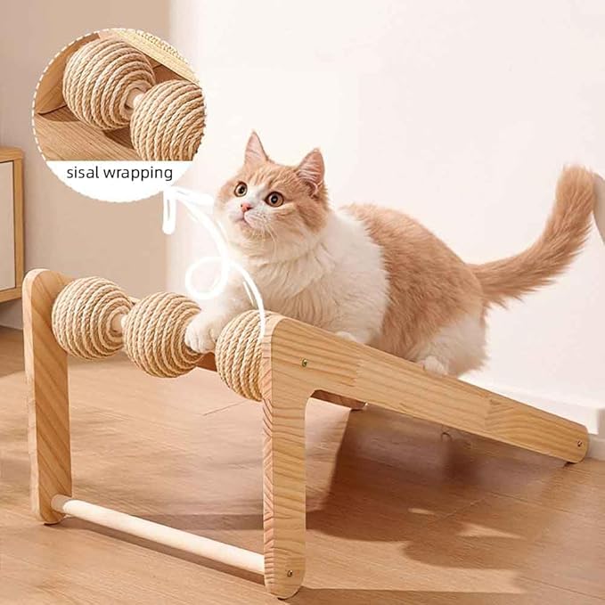 Wall-Mounted Sisal Cat Scratching Board & Bed,Cat Scratcher with rotatable sisal Balls,Cat Bed with Scratching Post,Cat Scratch Board,Self-Play Toy,Cat Scratching Tree