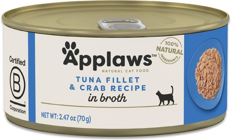 Applaws Additive Free Canned Cat Food in Broth in 3 Flavor Variety Bundle: (4) Whitefish and Salmon, (4) Tuna and (4) Tuna and Crab (12 Cans Total, 2.47 Ounces Each) Plus Shaynanigans Silicone Lid