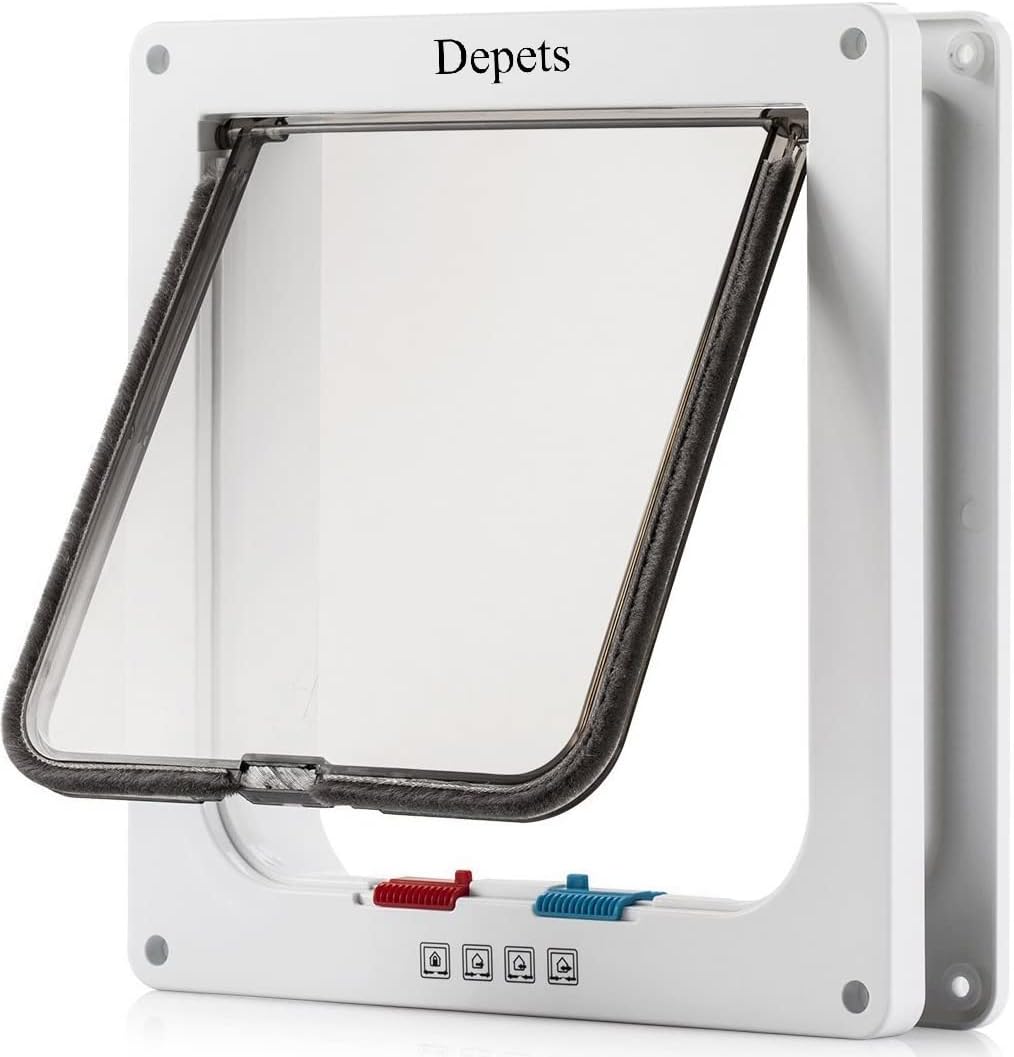 Depets Large Cat Door (Outer Size 9.9" x 9.2"), 4 Way Locking Cat Flap Door for Interior Exterior Doors