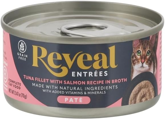 Reveal, Tuna Fillet with Salmon Recipe in Broth Cat Food, 2.47 Ounce